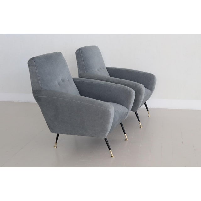Set of Italian Armchairs in Blue Grey Velvet, 1950s For Sale - Image 15 of 18