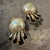 1980s Vintage Gilted Metal Black Enamel and Faux Pearls Italian Clip on Earrings For Sale - Image 4 of 12