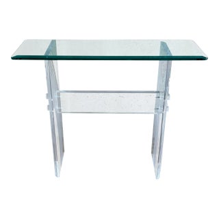 Vintage Mid-Century Lucite Console Table With Beveled Glass Top For Sale