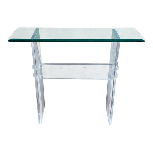 Vintage Mid-Century Lucite Console Table With Beveled Glass Top For Sale