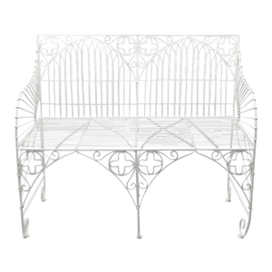 Vintage Gothic Revival Style White Wrought Iron Garden Settee