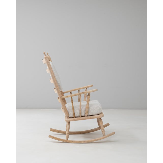 20th Century French Spindle-Back Oak Rocking Chair with Bouclé Cushions For Sale - Image 17 of 18