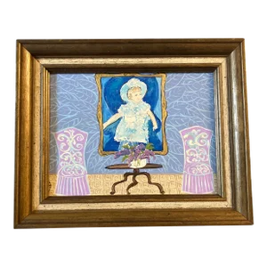 Contemporary Original Judy Henn Interior Painting “Baby Blue” Vintage Frame