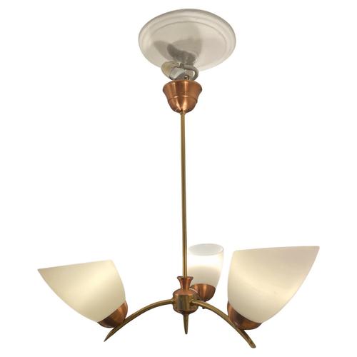 Mid-Century Modern Three-Arm Pendant Light in Brass and Copper, 1950s, Swedish For Sale - Image 10 of 10