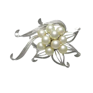 Vintage Sterling Silver Culture Pearl Brooch