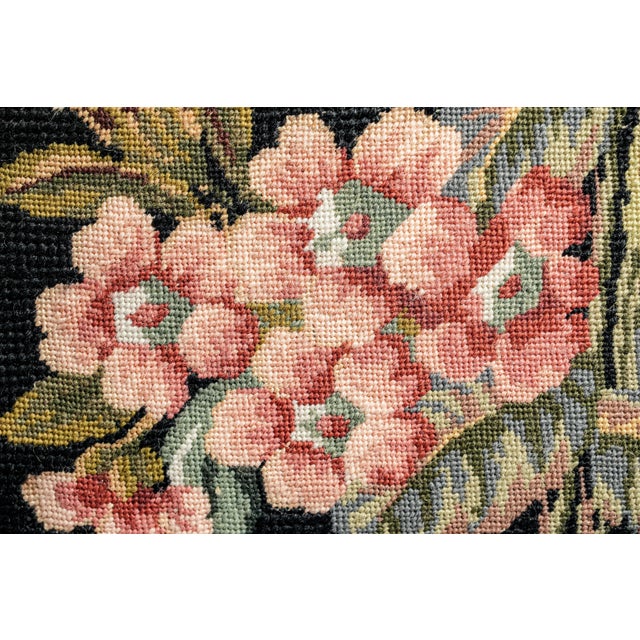 2010s Traditional Vintage Embroidered Floral Flower Needlepoint Velvet Throw Pillow Home Decor For Sale - Image 5 of 14