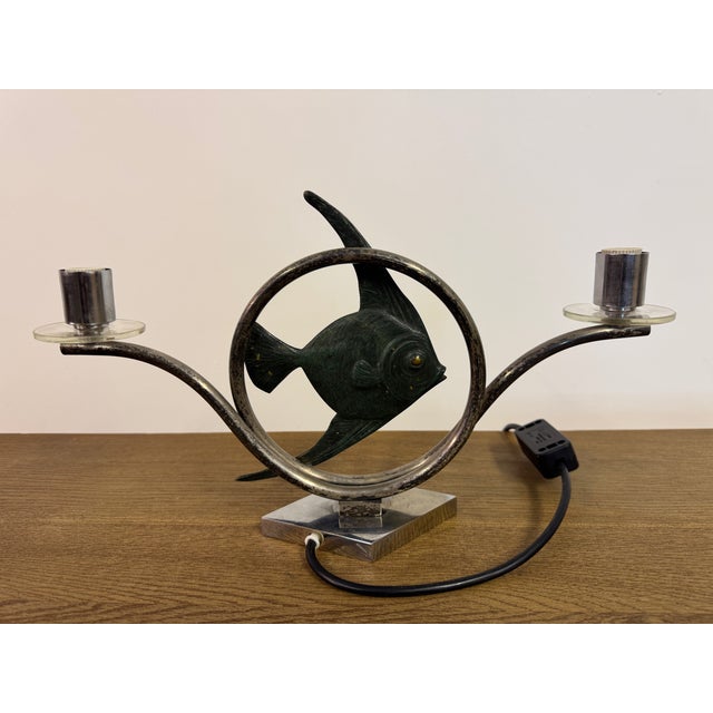 Fish Motif Table Lamp in Bronze, 1930s For Sale - Image 11 of 12