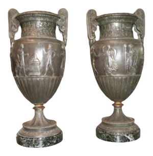 19th Century French Neoclassical Style Urns on Marble Bases-A Pair