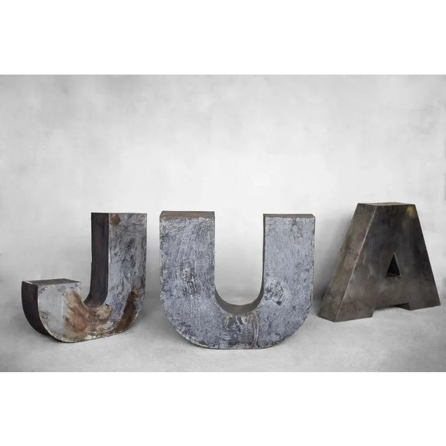 Gray Large Vintage Polish Industrial Metal Letter J, 1950s For Sale - Image 8 of 11