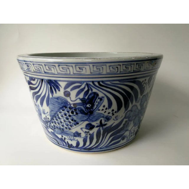 Chinese Blue and White Fish Bowl Planter For Sale - Image 4 of 9