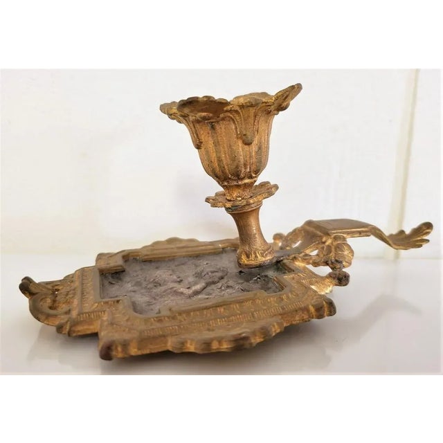 1920s French Bronze Candle Stick, Napkin Holder and Candle Set- 3 Pieces For Sale - Image 4 of 5