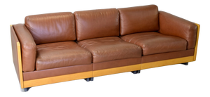 920 Three-Seat Sofa in Beechwood and Leather by Afra & Tobia Scarpa for Cassina, Italy, 1960s