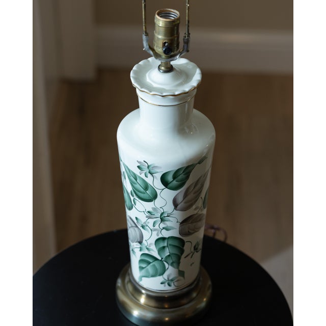 Ceramic 1970s Pair of Vintage Hand-Painted Porcelain Leaf Lamps For Sale - Image 7 of 12