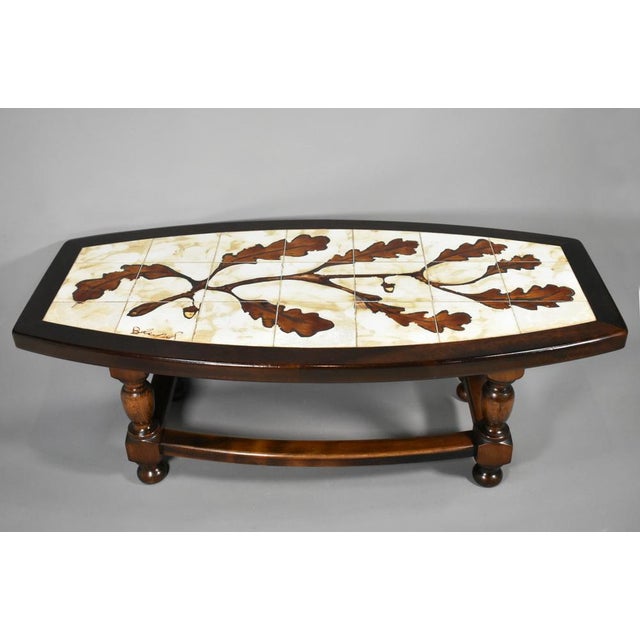 French Coffee Table with Tiled Signed Top, 1970s For Sale - Image 6 of 16