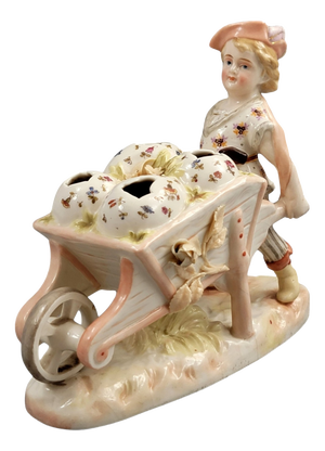 Porcelain Boy with Wheelbarrow Posy Holder by Krister Waldenburg for KPM, Germany, 1910