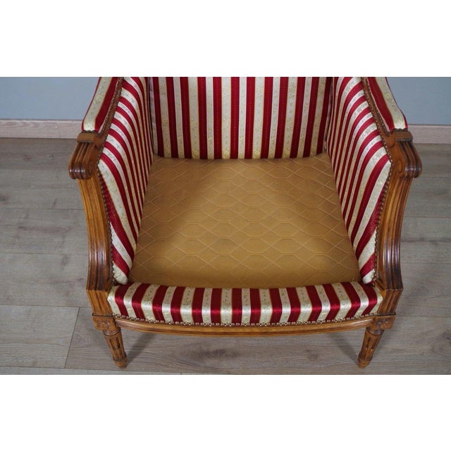 Early 20th Century French Louis XVI Style Walnut Bergères à Oreilles with Fluted Legs - A Pair For Sale - Image 12 of 12