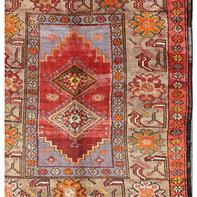 Square shape Antique Turkish Oushak Rug with Geometric Medallions & Floral Border, Keivan Woven Arts/ rug/ EN-140239 ,...