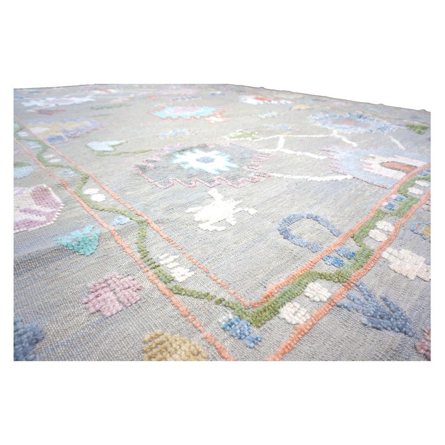 21st Century Turkish Oushak Wool 9x12 Gray, Ivory, Orange & Green Handmade Area Rug #1144212 For Sale - Image 9 of 13