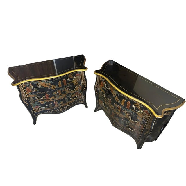 1980s Pair of Vintage Drexel Heritage Chinoiserie Bombe Dressers For Sale - Image 5 of 8