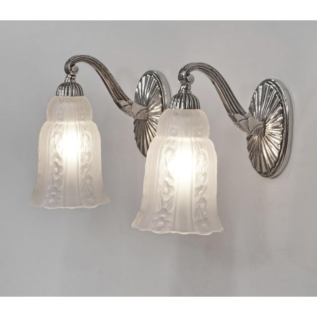 Art Deco French Art Deco Wall Sconces by Hettier Et Vincent & Baccarat 1920s France - A Pair For Sale - Image 3 of 10