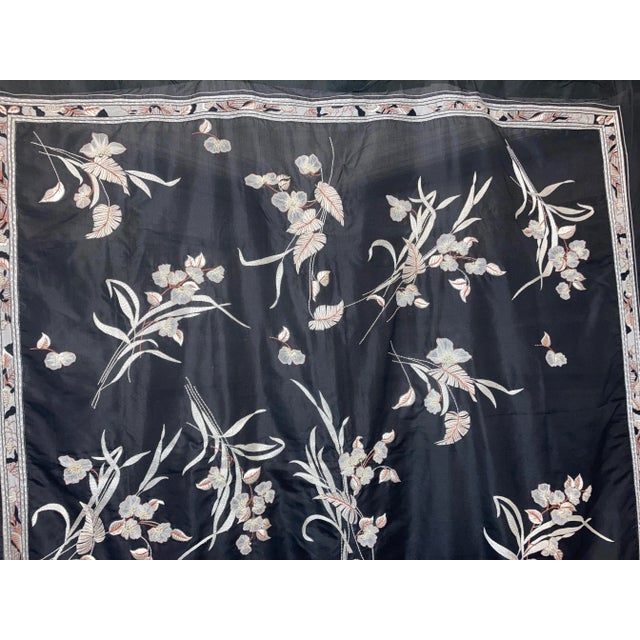 Textile Art Nouveau Floral Embroidered Silk Textile Vintage Wall Hanging For Sale - Image 7 of 16