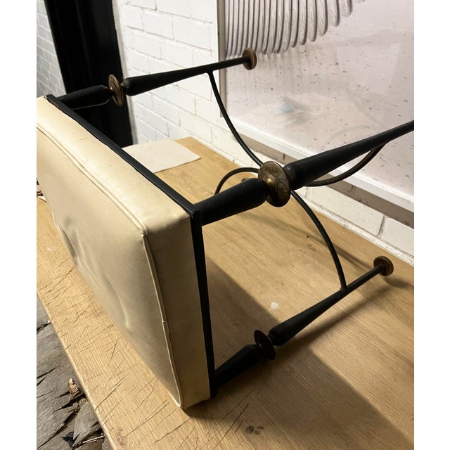 Metal 1960s Black Iron Stool With Brass Accents For Sale - Image 7 of 12