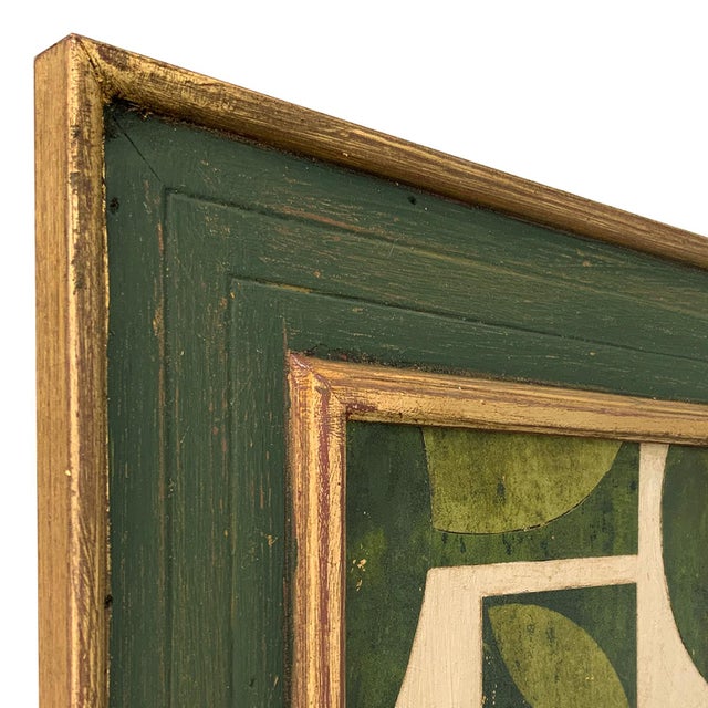 Green Mid-Century Modern Inspired Collage in Vintage Painted Frame For Sale In New York - Image 6 of 6