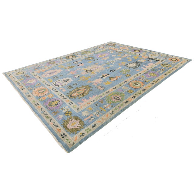 Contemporary Modern Oushak Style Hand-Knotted Wool Area Rug in Sky Blue & Pastel For Sale - Image 12 of 12