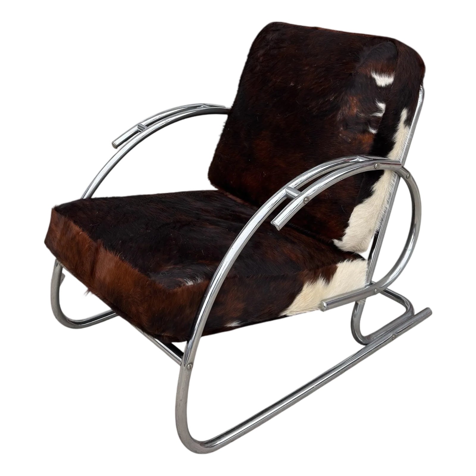 Streamline Moderne Art Deco Tubular Chrome Chair W Cowhide Leather ...