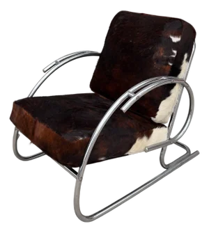 Streamline Moderne Art Deco Tubular Chrome Chair W Cowhide Leather