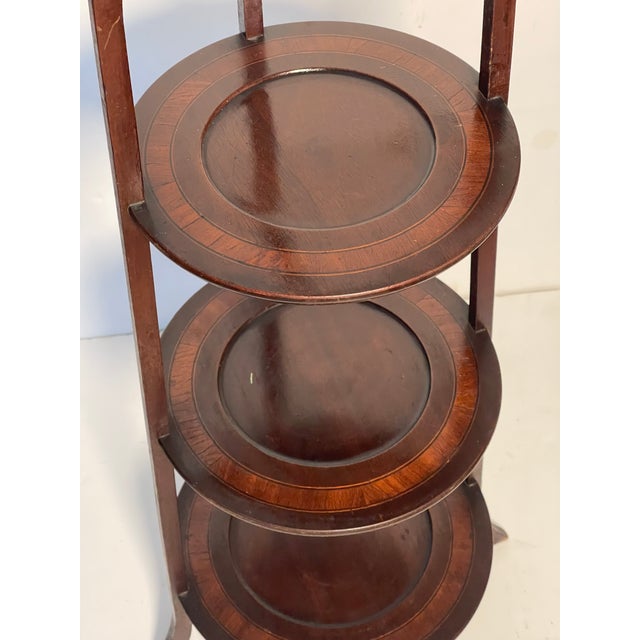 1910s Antique Plate or Plant 3 Tiered Stand With Inlay For Sale - Image 5 of 5