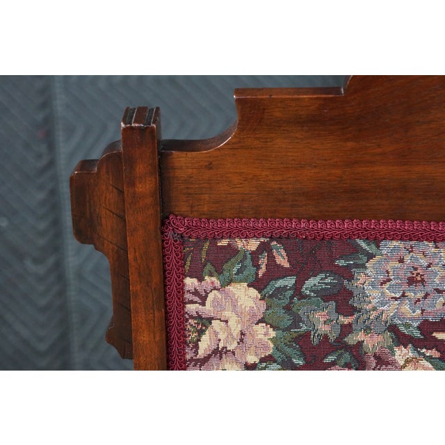 Antique Victorian Eastlake Walnut Burl Carved Parlor Chair Tapestry Fabric For Sale - Image 17 of 18