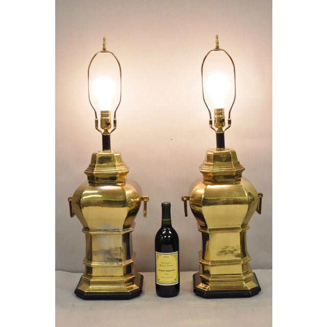 Vintage Chinoiserie Chinese Ginger Jar Brass Plated Metal Table Lamps - A Pair For Sale - Image 12 of 14