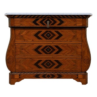 Swiss-Style Marquetry Chest of Drawers with Carrara Marble Top For Sale