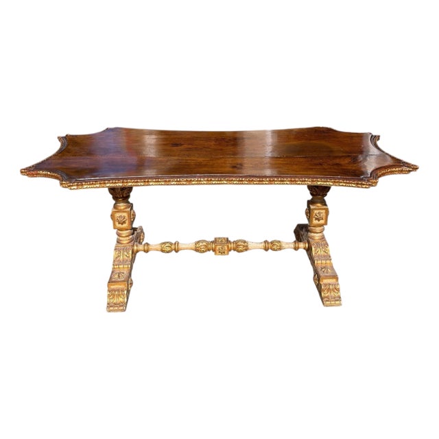 Antique Italian Walnut & Giltwood Dining or Center Table For Sale
