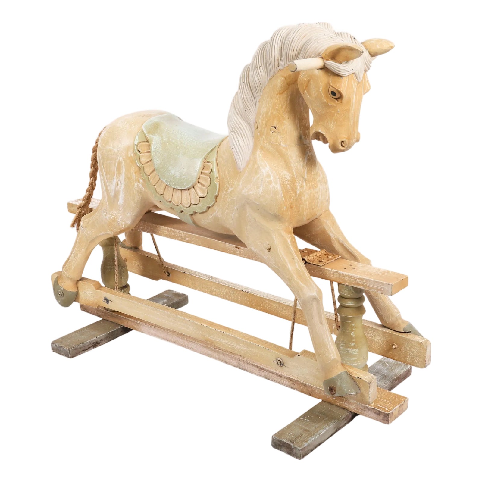 Mid-Century French Blond Polychromed Rocking Horse, 1940s | Chairish