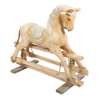 Mid-Century French Blond Polychromed Rocking Horse, 1940s For Sale