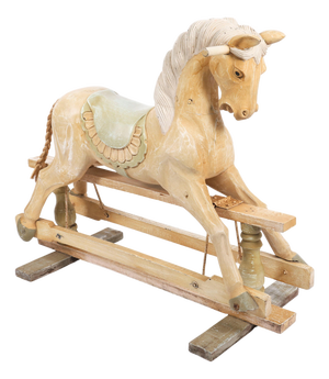 Mid-Century French Blond Polychromed Rocking Horse, 1940s