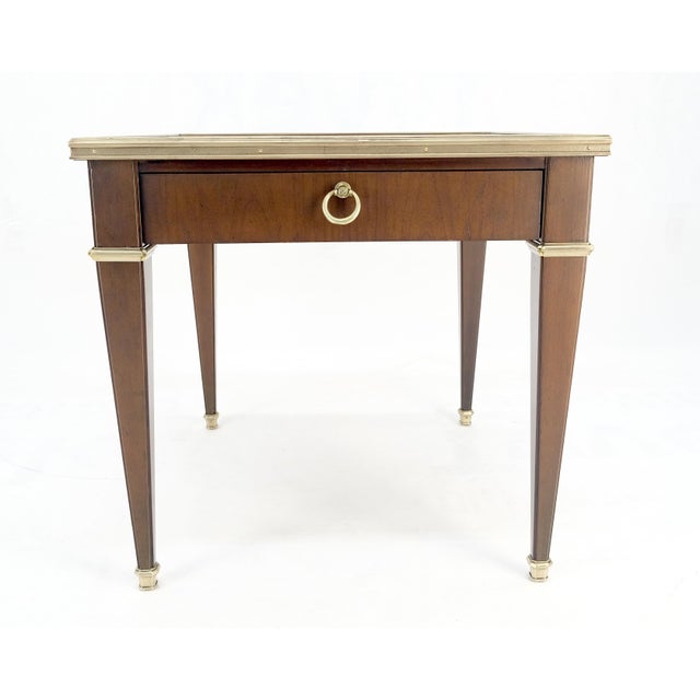 Baker Walnut & Brass Ring Drop Pull One Drawer Tapered Leg Side End Table MINT! For Sale - Image 10 of 11