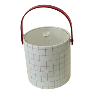 1960s Mid-Century Modern Ice Bucket White Red Checkered
