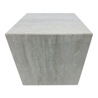 Mid-Century Italian Polished Travertine Cube Side Table, 1970s For Sale