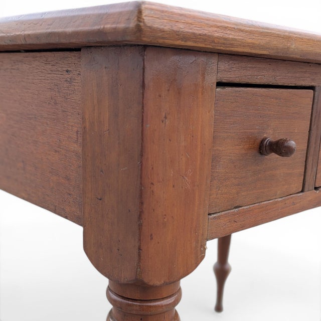 Antique Solid-Wood Writing Desk With Turned Legs and Drawer For Sale - Image 11 of 18