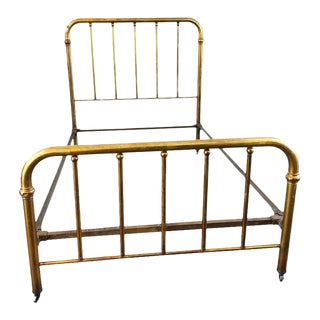 Vintage Cottage Core Brass Bed Frame Headboard / Footboard For Sale
