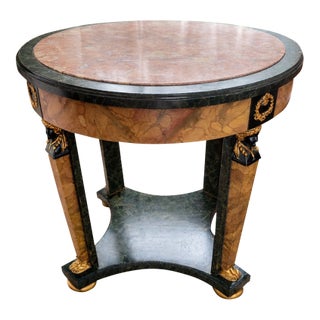 1970s Neoclassical Empire Style Marble Accent Table With Gilt Bronze Details For Sale