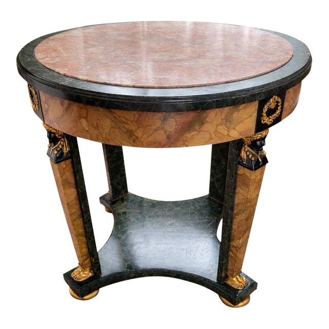 1970s Neoclassical Empire Style Marble Accent Table With Gilt Bronze Details For Sale