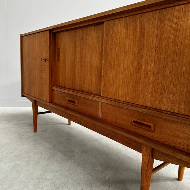Brown Mid-Century Modern Danish Teak Sideboard with Sliding Doors, 1960s For Sale - Image 8 of 10