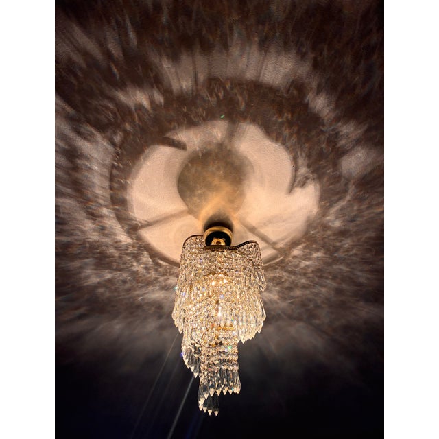 1960s French Style Custom Designed Crystal Waterfall Flush Mount Chandelier – 1 Light For Sale - Image 9 of 18