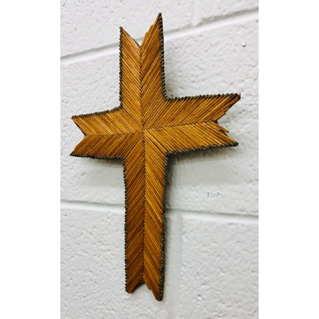 Antique Folk / Tramp Art Match Stick Cross For Sale - Image 4 of 13