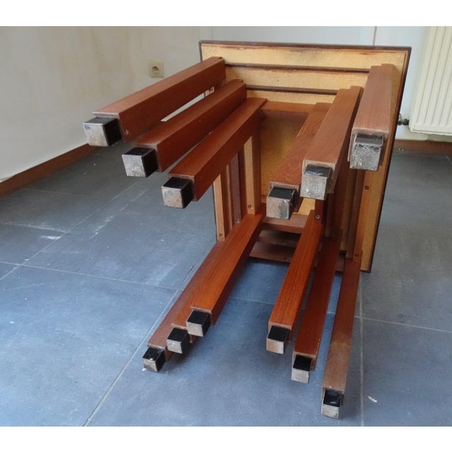 Vintage Wood Cigognes Nesting Tables with Blue Ceramic Tiles, 1950s, Set of 3 For Sale - Image 10 of 14