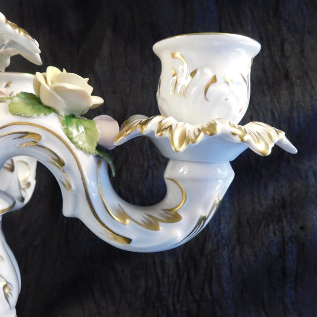Mid-Century Modern Alboth and Kaiser Five Candle Candelabra With Dimensional Flowers For Sale - Image 3 of 9